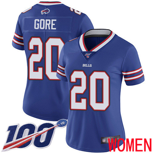 Women Buffalo Bills #20 Frank Gore Royal Blue Team Color Vapor Untouchable Limited Player 100th Season NFL Jersey->women nfl jersey->Women Jersey